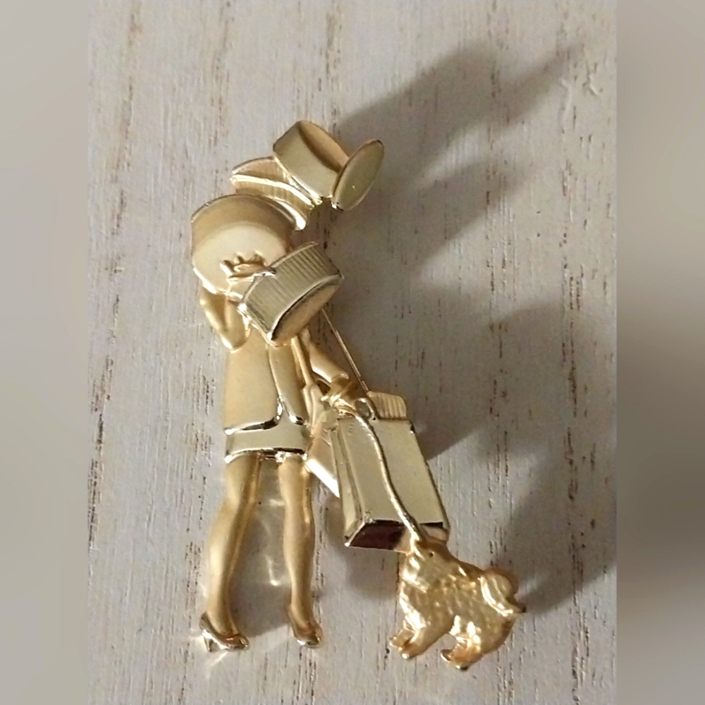 AJC Shopper with Dog Packages Boxes Shopaholic Brooch